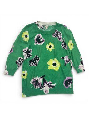 J. Crew Tippi Floral Green Cotton Lightweight Sweater Flowers Women's Medium